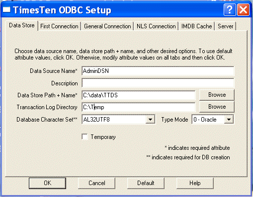Creating AdminDSN using TTDS data store